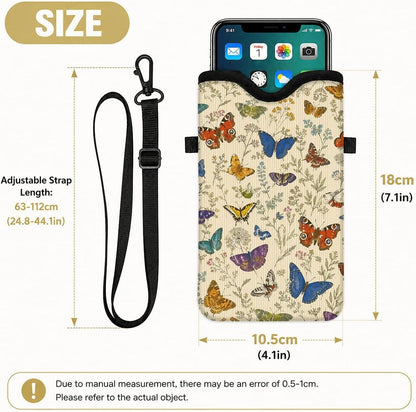 Neoprene Phone Sleeve Pouch Case Bag for Women Men with Crossbody Strap, 7.1x3.9 in, Shockproof Black Cat Mobile Protection Case Bag with Neck Lanyard, Black Cat Garden, Gift for Cats Lovers - Colors A