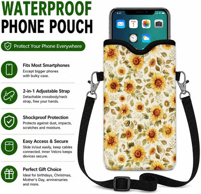 Neoprene Phone Sleeve Pouch Case Bag for Women Men with Crossbody Strap, 7.1x3.9 in, Shockproof Black Cat Mobile Protection Case Bag with Neck Lanyard, Black Cat Garden, Gift for Cats Lovers - Colors A