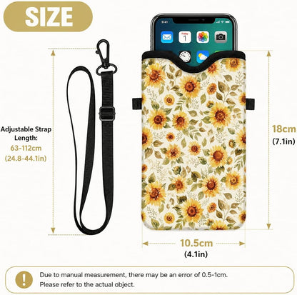 Neoprene Phone Sleeve Pouch Case Bag for Women Men with Crossbody Strap, 7.1x3.9 in, Shockproof Black Cat Mobile Protection Case Bag with Neck Lanyard, Black Cat Garden, Gift for Cats Lovers - Colors A