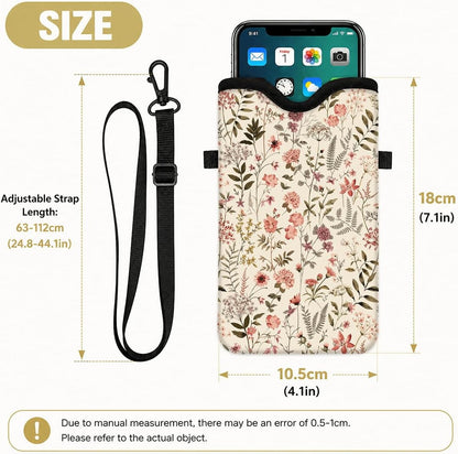 Neoprene Phone Sleeve Pouch Case Bag for Women Men with Crossbody Strap, 7.1x3.9 in, Shockproof Black Cat Mobile Protection Case Bag with Neck Lanyard, Black Cat Garden, Gift for Cats Lovers - Colors A