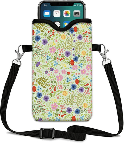 Neoprene Phone Sleeve Pouch Case Bag for Women Men with Crossbody Strap, 7.1x3.9 in, Shockproof Black Cat Mobile Protection Case Bag with Neck Lanyard, Black Cat Garden, Gift for Cats Lovers - Colors A