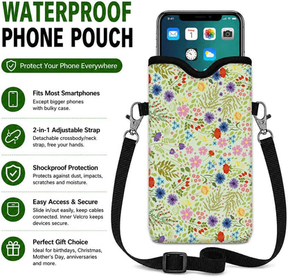 Neoprene Phone Sleeve Pouch Case Bag for Women Men with Crossbody Strap, 7.1x3.9 in, Shockproof Black Cat Mobile Protection Case Bag with Neck Lanyard, Black Cat Garden, Gift for Cats Lovers - Colors A