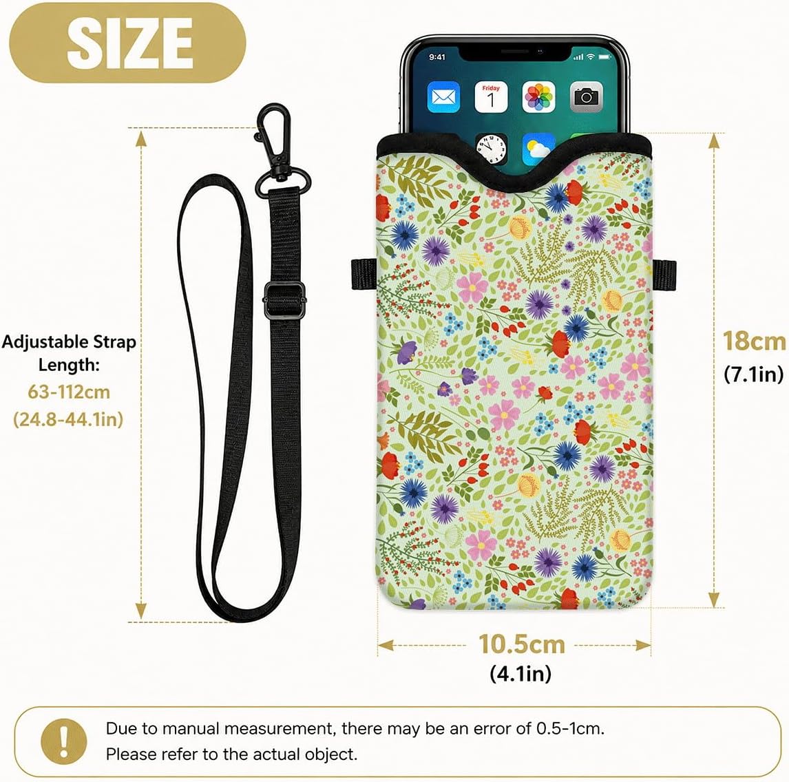 Neoprene Phone Sleeve Pouch Case Bag for Women Men with Crossbody Strap, 7.1x3.9 in, Shockproof Black Cat Mobile Protection Case Bag with Neck Lanyard, Black Cat Garden, Gift for Cats Lovers - Colors A