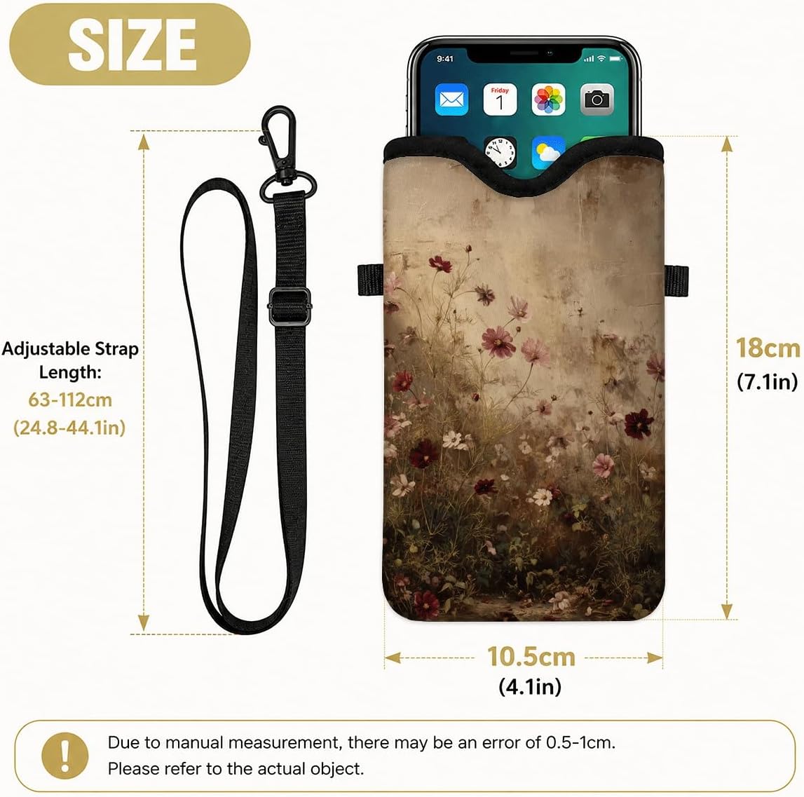 Neoprene Phone Sleeve Pouch Case Bag for Women Men with Crossbody Strap, 7.1x3.9 in, Shockproof Black Cat Mobile Protection Case Bag with Neck Lanyard, Black Cat Garden, Gift for Cats Lovers - Colors A