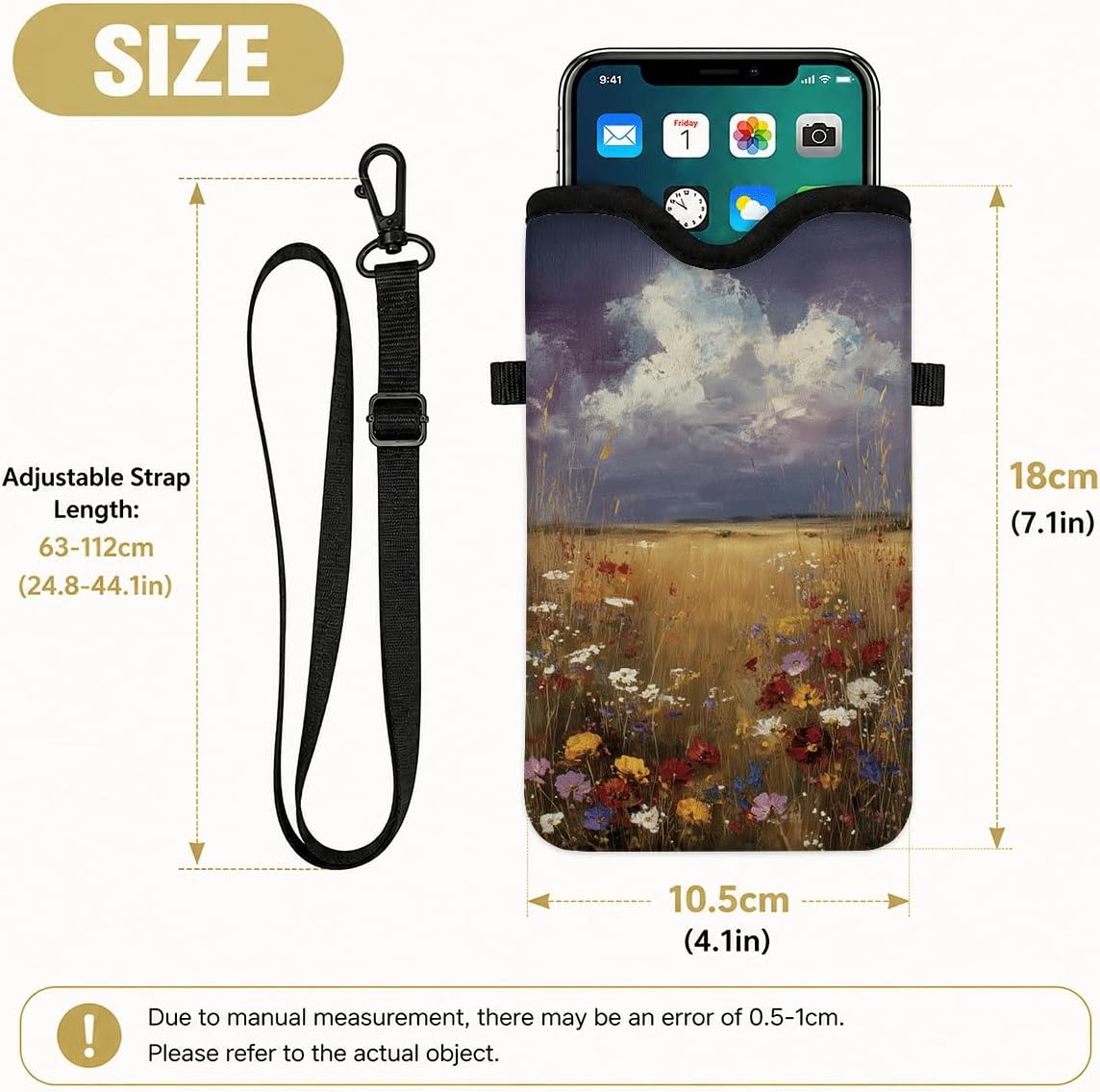 Neoprene Phone Sleeve Pouch Case Bag for Women Men with Crossbody Strap, 7.1x3.9 in, Shockproof Black Cat Mobile Protection Case Bag with Neck Lanyard, Black Cat Garden, Gift for Cats Lovers - Colors A