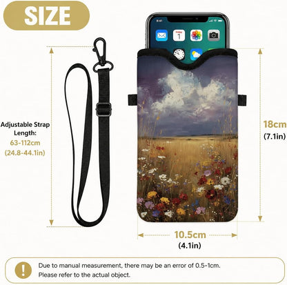 Neoprene Phone Sleeve Pouch Case Bag for Women Men with Crossbody Strap, 7.1x3.9 in, Shockproof Black Cat Mobile Protection Case Bag with Neck Lanyard, Black Cat Garden, Gift for Cats Lovers - Colors A