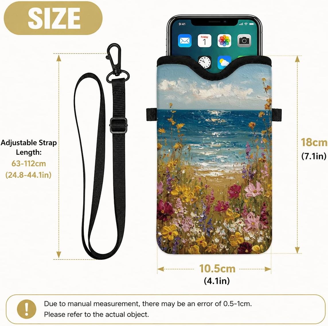 Neoprene Phone Sleeve Pouch Case Bag for Women Men with Crossbody Strap, 7.1x3.9 in, Shockproof Black Cat Mobile Protection Case Bag with Neck Lanyard, Black Cat Garden, Gift for Cats Lovers - Colors A