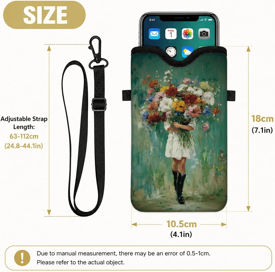 Neoprene Phone Sleeve Pouch Case Bag for Women Men with Crossbody Strap, 7.1x3.9 in, Shockproof Black Cat Mobile Protection Case Bag with Neck Lanyard, Black Cat Garden, Gift for Cats Lovers - Colors A