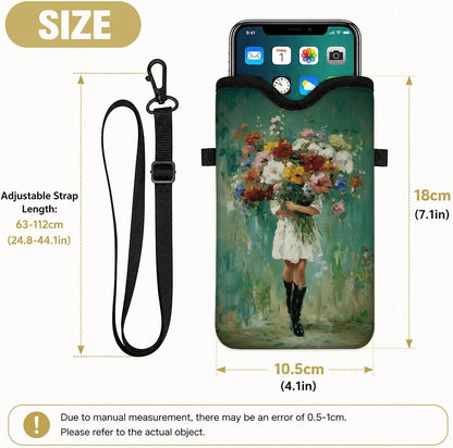 Neoprene Phone Sleeve Pouch Case Bag for Women Men with Crossbody Strap, 7.1x3.9 in, Shockproof Black Cat Mobile Protection Case Bag with Neck Lanyard, Black Cat Garden, Gift for Cats Lovers - Colors A