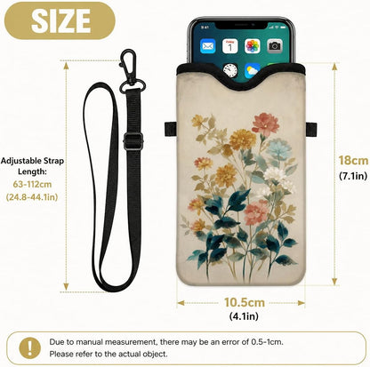 Neoprene Phone Sleeve Pouch Case Bag for Women Men with Crossbody Strap, 7.1x3.9 in, Shockproof Black Cat Mobile Protection Case Bag with Neck Lanyard, Black Cat Garden, Gift for Cats Lovers - Colors A