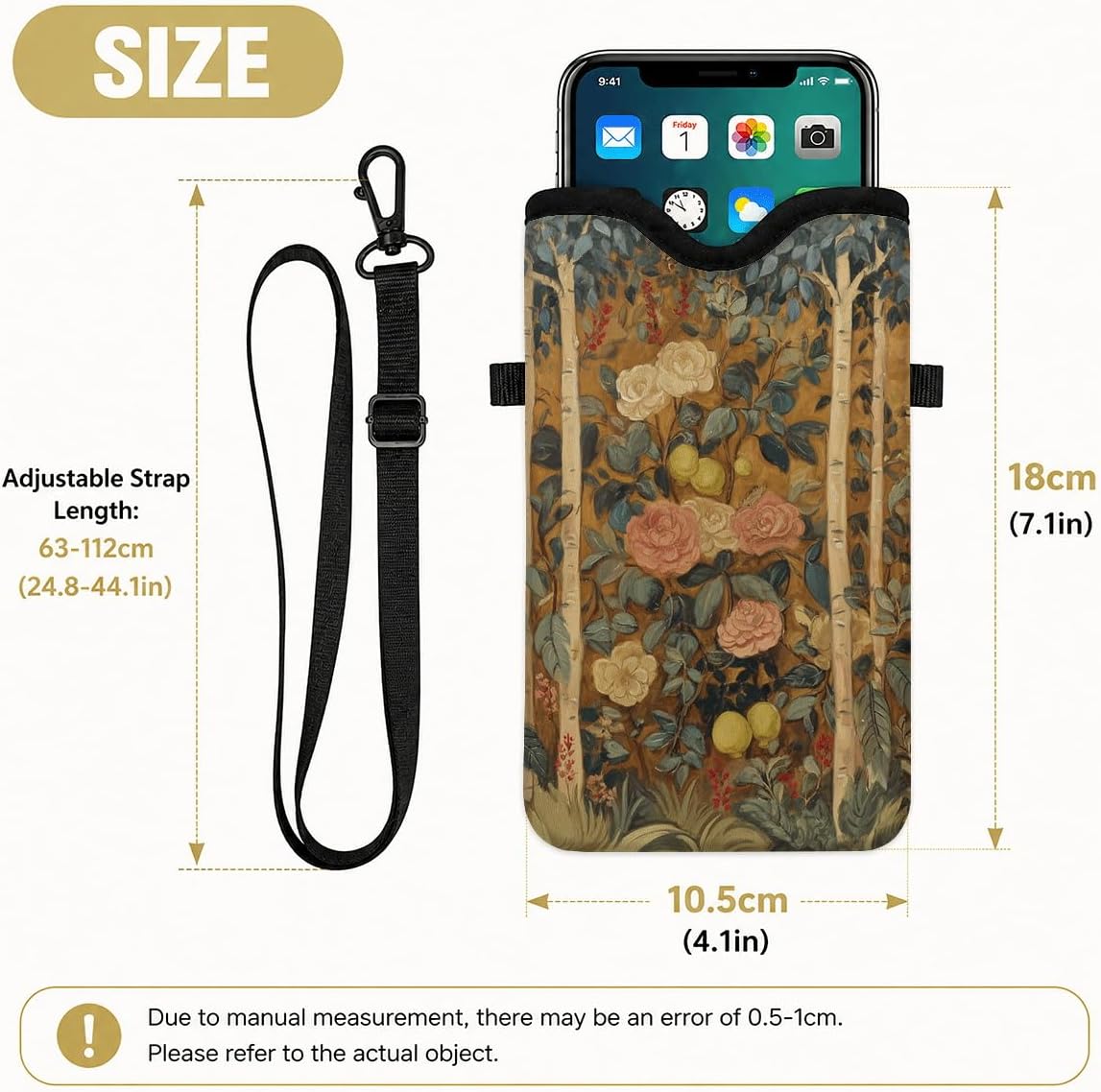 Neoprene Phone Sleeve Pouch Case Bag for Women Men with Crossbody Strap, 7.1x3.9 in, Shockproof Black Cat Mobile Protection Case Bag with Neck Lanyard, Black Cat Garden, Gift for Cats Lovers - Colors A