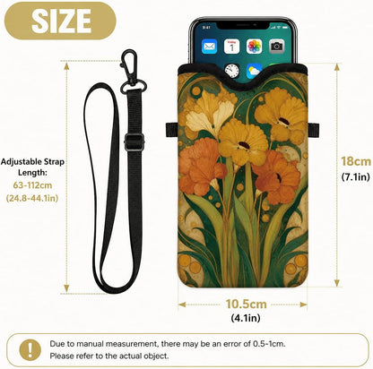 Neoprene Phone Sleeve Pouch Case Bag for Women Men with Crossbody Strap, 7.1x3.9 in, Shockproof Black Cat Mobile Protection Case Bag with Neck Lanyard, Black Cat Garden, Gift for Cats Lovers - Colors A