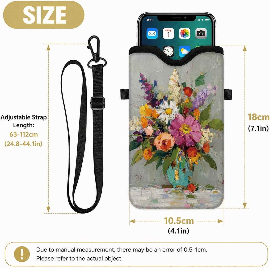 Neoprene Phone Sleeve Pouch Case Bag for Women Men with Crossbody Strap, 7.1x3.9 in, Shockproof Black Cat Mobile Protection Case Bag with Neck Lanyard, Black Cat Garden, Gift for Cats Lovers - Colors A