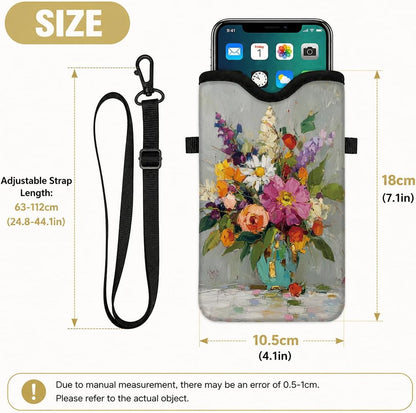 Neoprene Phone Sleeve Pouch Case Bag for Women Men with Crossbody Strap, 7.1x3.9 in, Shockproof Black Cat Mobile Protection Case Bag with Neck Lanyard, Black Cat Garden, Gift for Cats Lovers - Colors A