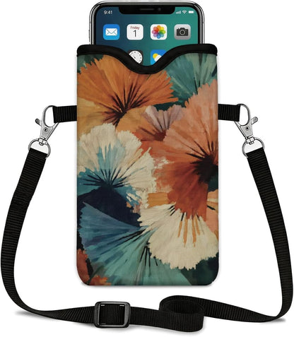 Neoprene Phone Sleeve Pouch Case Bag for Women Men with Crossbody Strap, 7.1x3.9 in, Shockproof Black Cat Mobile Protection Case Bag with Neck Lanyard, Black Cat Garden, Gift for Cats Lovers - Colors A