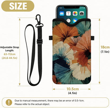 Neoprene Phone Sleeve Pouch Case Bag for Women Men with Crossbody Strap, 7.1x3.9 in, Shockproof Black Cat Mobile Protection Case Bag with Neck Lanyard, Black Cat Garden, Gift for Cats Lovers - Colors A