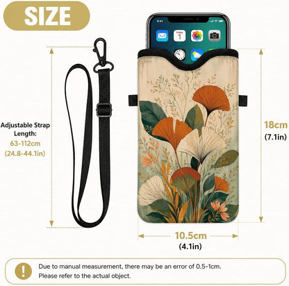 Neoprene Phone Sleeve Pouch Case Bag for Women Men with Crossbody Strap, 7.1x3.9 in, Shockproof Black Cat Mobile Protection Case Bag with Neck Lanyard, Black Cat Garden, Gift for Cats Lovers - Colors A