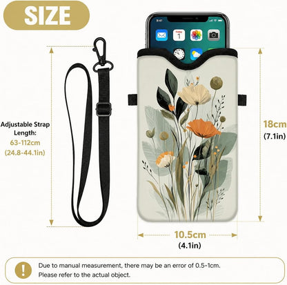 Neoprene Phone Sleeve Pouch Case Bag for Women Men with Crossbody Strap, 7.1x3.9 in, Shockproof Black Cat Mobile Protection Case Bag with Neck Lanyard, Black Cat Garden, Gift for Cats Lovers - Colors A