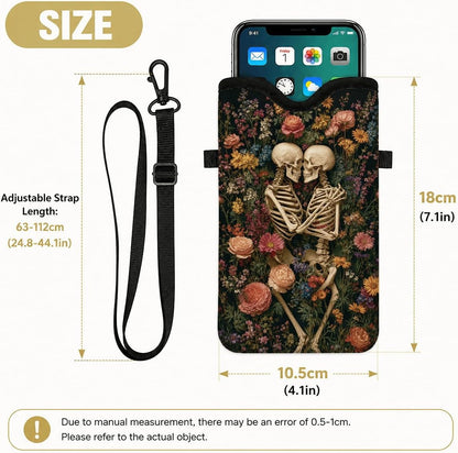 Neoprene Phone Sleeve Pouch Case Bag for Women Men with Crossbody Strap, 7.1x3.9 in, Shockproof Black Cat Mobile Protection Case Bag with Neck Lanyard, Black Cat Garden, Gift for Cats Lovers - Colors A