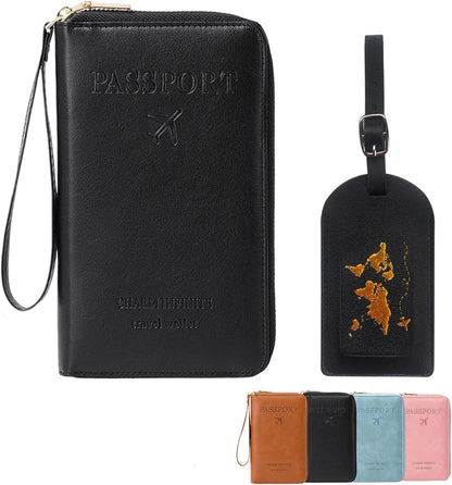 Multi-Functional RFID Passport Wallet Set, Blocking Passport Holder Travel Wallet, Holds Phones, Anti-Theft Protective Case with Multiple Card Pockets for Secure Travel Essentials (Pink)