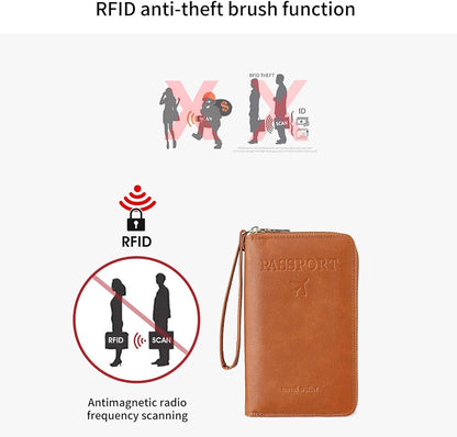 Multi-Functional RFID Passport Wallet Set, Blocking Passport Holder Travel Wallet, Holds Phones, Anti-Theft Protective Case with Multiple Card Pockets for Secure Travel Essentials (Pink)