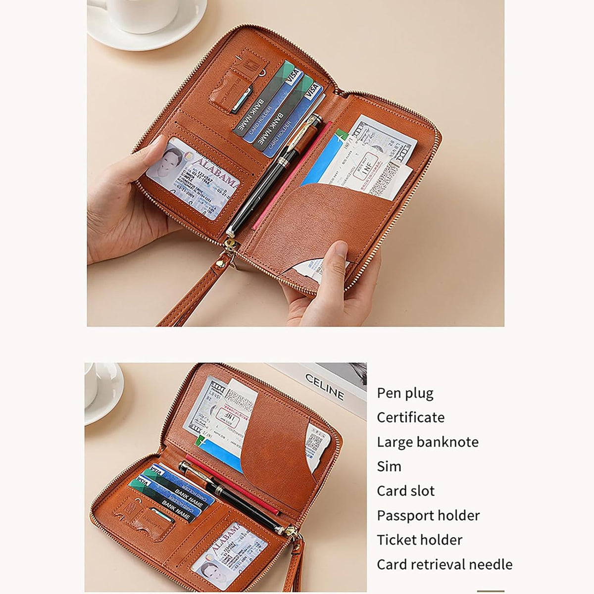 Multi-Functional RFID Passport Wallet Set, Blocking Passport Holder Travel Wallet, Holds Phones, Anti-Theft Protective Case with Multiple Card Pockets for Secure Travel Essentials (Pink)