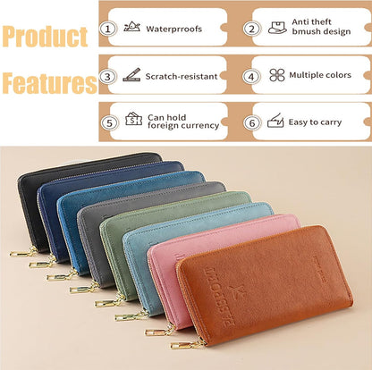 Multi-Functional RFID Passport Wallet Set, Blocking Passport Holder Travel Wallet, Holds Phones, Anti-Theft Protective Case with Multiple Card Pockets for Secure Travel Essentials (Pink)