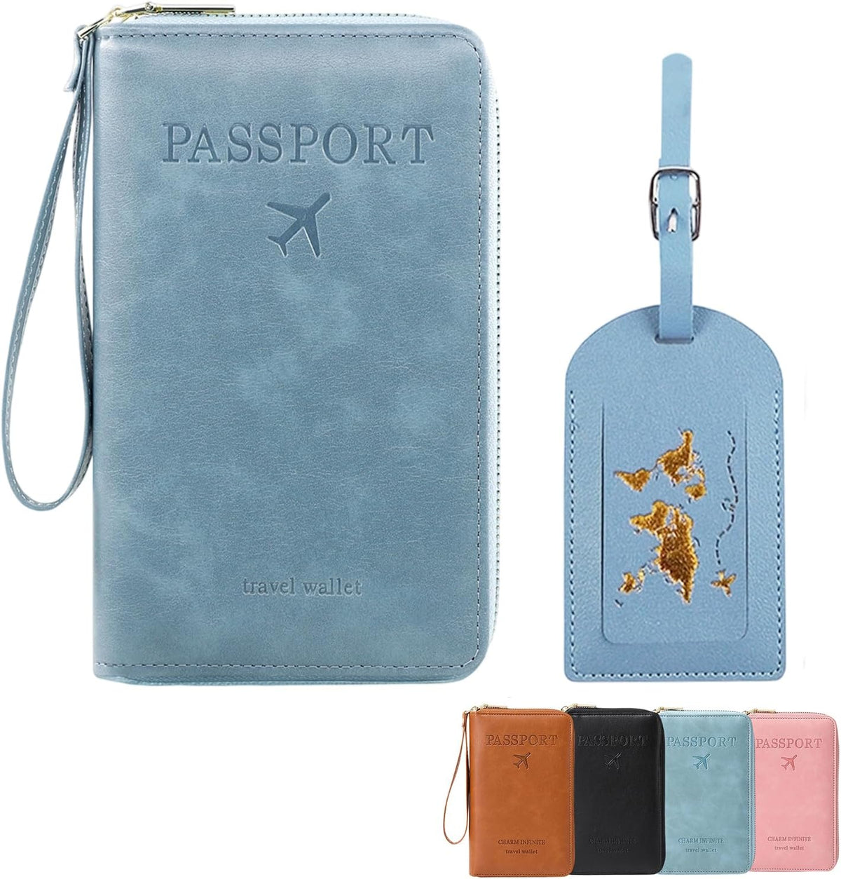 Multi-Functional RFID Passport Wallet Set, Blocking Passport Holder Travel Wallet, Holds Phones, Anti-Theft Protective Case with Multiple Card Pockets for Secure Travel Essentials (Pink)