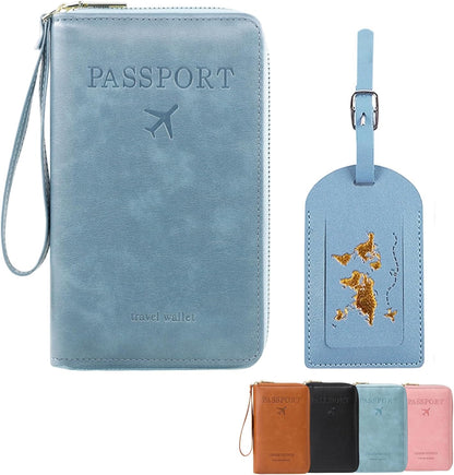 Multi-Functional RFID Passport Wallet Set, Blocking Passport Holder Travel Wallet, Holds Phones, Anti-Theft Protective Case with Multiple Card Pockets for Secure Travel Essentials (Pink)