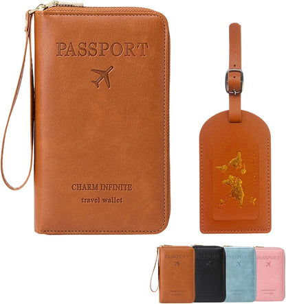 Multi-Functional RFID Passport Wallet Set, Blocking Passport Holder Travel Wallet, Holds Phones, Anti-Theft Protective Case with Multiple Card Pockets for Secure Travel Essentials (Pink)