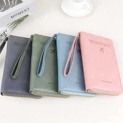 Multi-Functional RFID Passport Wallet Set, Blocking Passport Holder Travel Wallet, Holds Phones, Anti-Theft Protective Case with Multiple Card Pockets for Secure Travel Essentials (Pink)