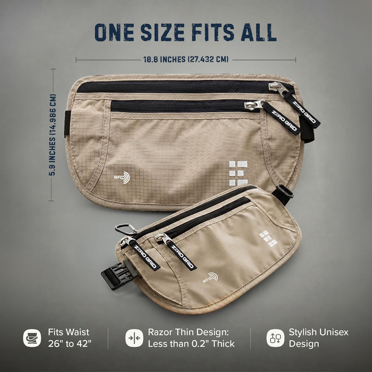 Money Belt for Secure Travel - RFID Blocking Slim Passport Holder - Hidden Waist Pouch for Cash, Credit Cards, Documents - Concealable Under Clothes, Water-Resistant Slim Fanny Pack for Men and Women