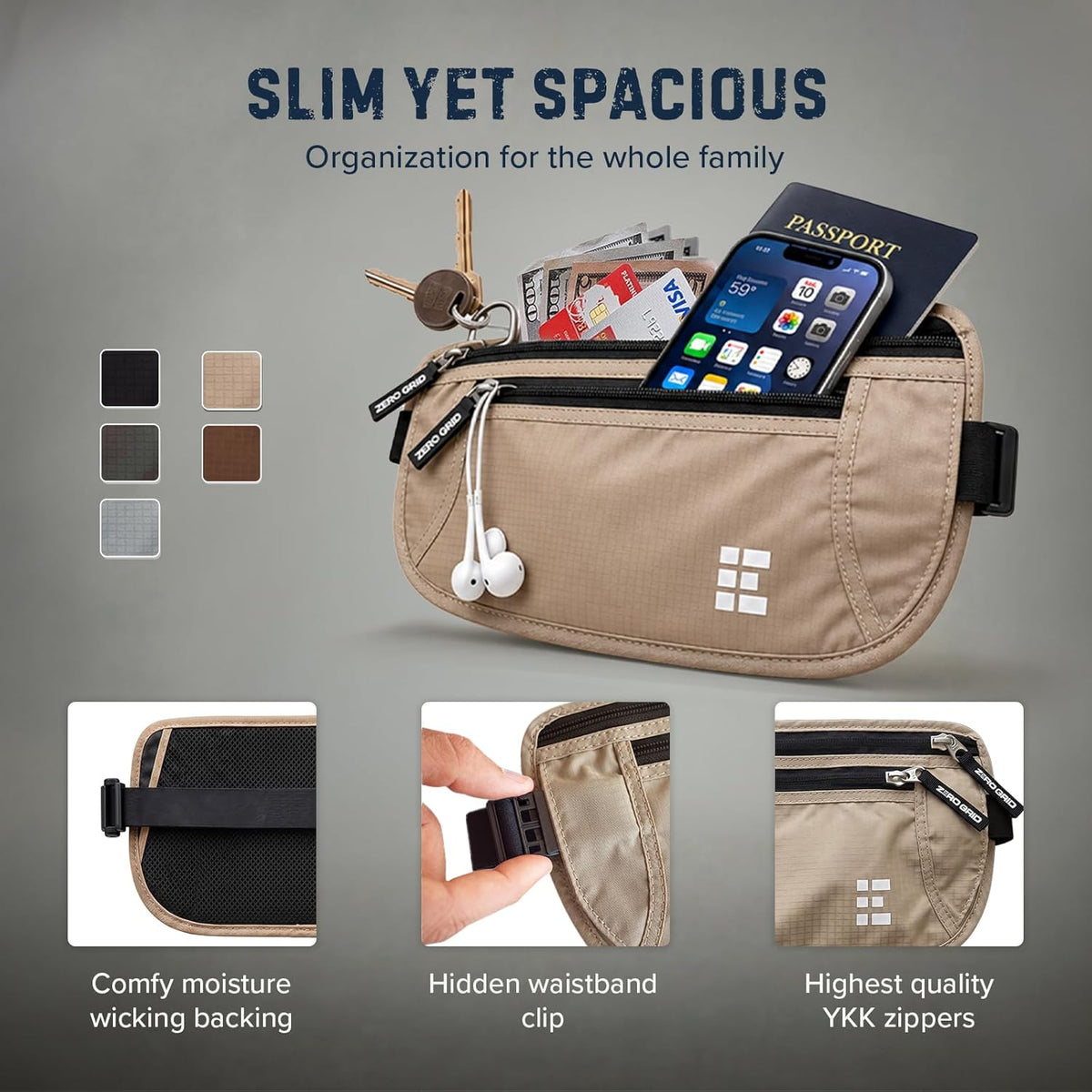 Money Belt for Secure Travel - RFID Blocking Slim Passport Holder - Hidden Waist Pouch for Cash, Credit Cards, Documents - Concealable Under Clothes, Water-Resistant Slim Fanny Pack for Men and Women