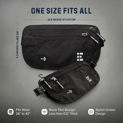 Money Belt for Secure Travel - RFID Blocking Slim Passport Holder - Hidden Waist Pouch for Cash, Credit Cards, Documents - Concealable Under Clothes, Water-Resistant Slim Fanny Pack for Men and Women