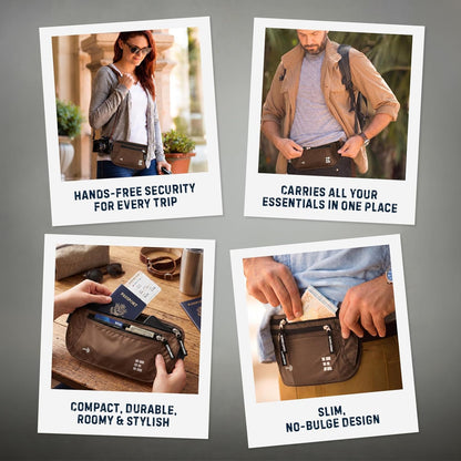 Money Belt for Secure Travel - RFID Blocking Slim Passport Holder - Hidden Waist Pouch for Cash, Credit Cards, Documents - Concealable Under Clothes, Water-Resistant Slim Fanny Pack for Men and Women