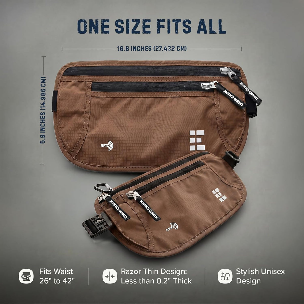 Money Belt for Secure Travel - RFID Blocking Slim Passport Holder - Hidden Waist Pouch for Cash, Credit Cards, Documents - Concealable Under Clothes, Water-Resistant Slim Fanny Pack for Men and Women