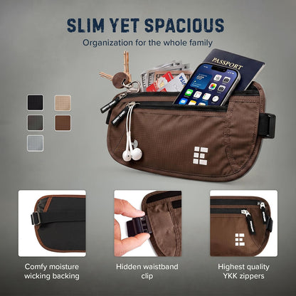 Money Belt for Secure Travel - RFID Blocking Slim Passport Holder - Hidden Waist Pouch for Cash, Credit Cards, Documents - Concealable Under Clothes, Water-Resistant Slim Fanny Pack for Men and Women