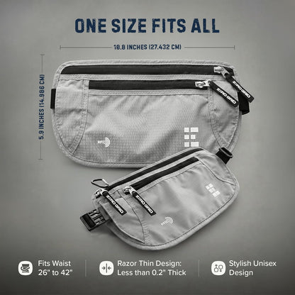 Money Belt for Secure Travel - RFID Blocking Slim Passport Holder - Hidden Waist Pouch for Cash, Credit Cards, Documents - Concealable Under Clothes, Water-Resistant Slim Fanny Pack for Men and Women