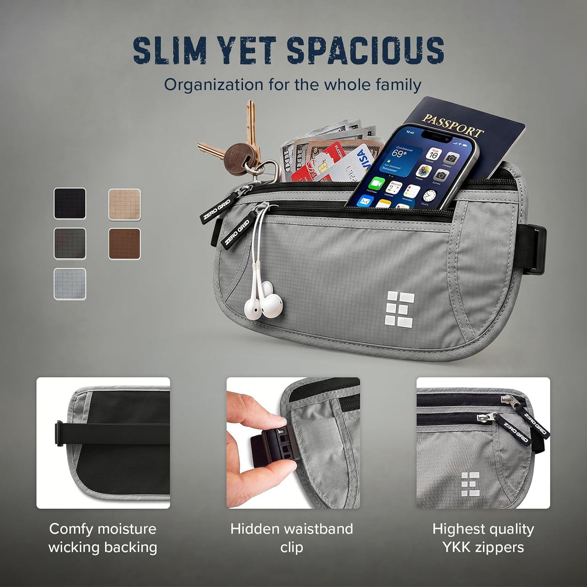 Money Belt for Secure Travel - RFID Blocking Slim Passport Holder - Hidden Waist Pouch for Cash, Credit Cards, Documents - Concealable Under Clothes, Water-Resistant Slim Fanny Pack for Men and Women