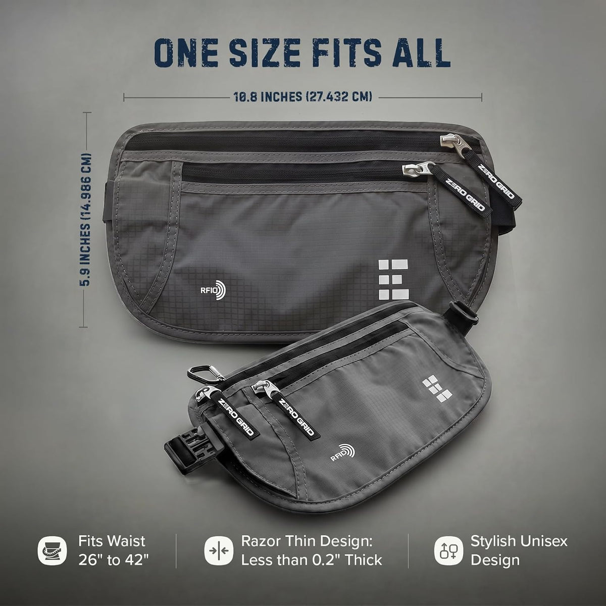 Money Belt for Secure Travel - RFID Blocking Slim Passport Holder - Hidden Waist Pouch for Cash, Credit Cards, Documents - Concealable Under Clothes, Water-Resistant Slim Fanny Pack for Men and Women