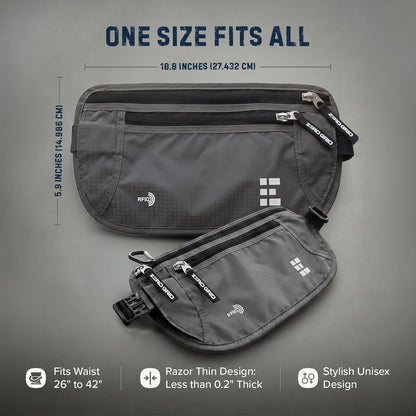 Money Belt for Secure Travel - RFID Blocking Slim Passport Holder - Hidden Waist Pouch for Cash, Credit Cards, Documents - Concealable Under Clothes, Water-Resistant Slim Fanny Pack for Men and Women