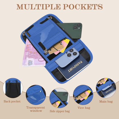 Passport Holder for Travel, Neck Pouch Travel Wallet With RFID Blocking, Waterproof Lightweight Passport Wallet for Women and Men (Dark Blue)