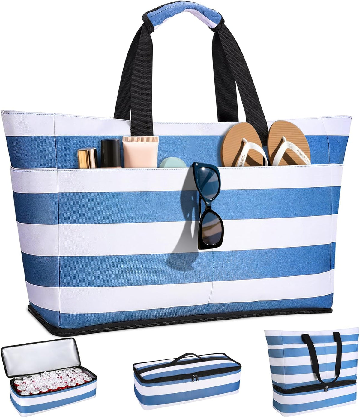 54L Large Beach Bag with Detachable Cooler, Waterproof Sandproof Beach Bags for Women, Duffle Bag for Diving/Swimming