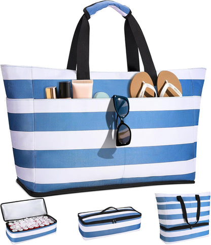 54L Large Beach Bag with Detachable Cooler, Waterproof Sandproof Beach Bags for Women, Duffle Bag for Diving/Swimming