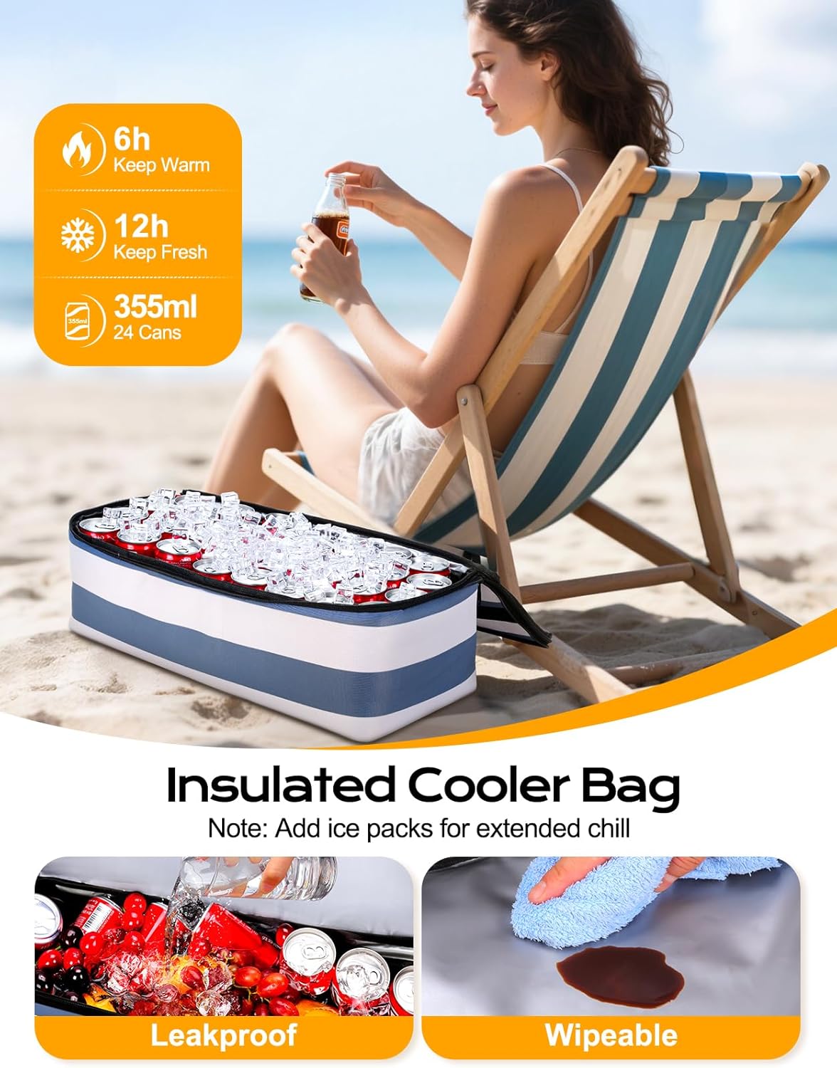 54L Large Beach Bag with Detachable Cooler, Waterproof Sandproof Beach Bags for Women, Duffle Bag for Diving/Swimming