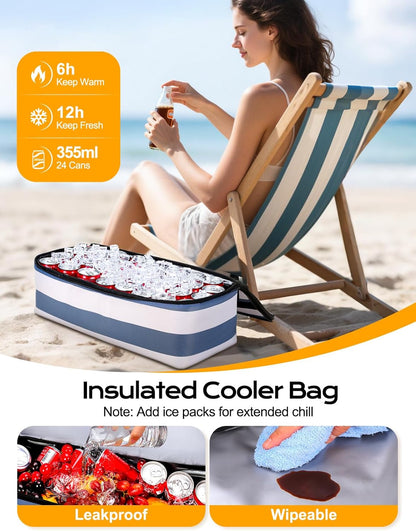 54L Large Beach Bag with Detachable Cooler, Waterproof Sandproof Beach Bags for Women, Duffle Bag for Diving/Swimming