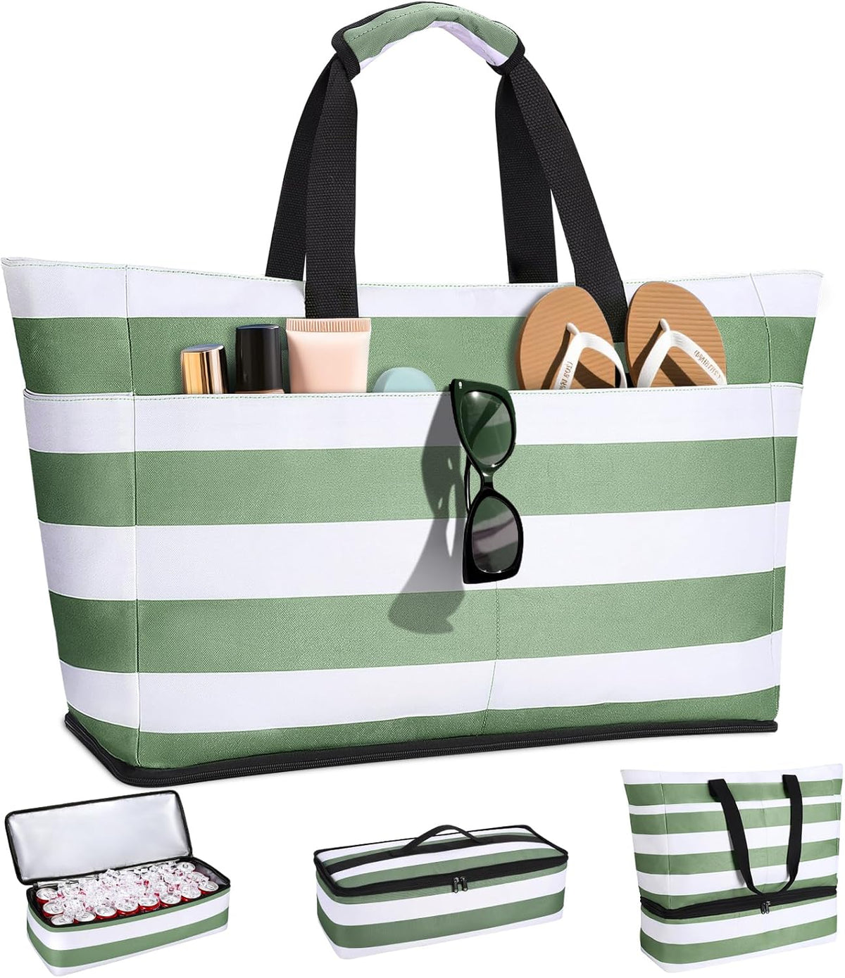 54L Large Beach Bag with Detachable Cooler, Waterproof Sandproof Beach Bags for Women, Duffle Bag for Diving/Swimming