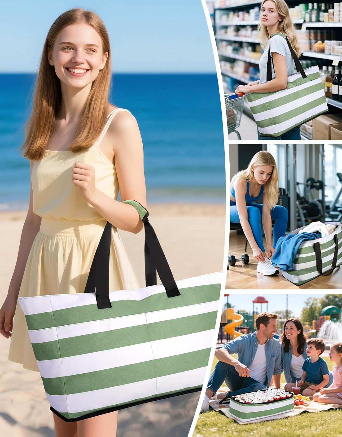 54L Large Beach Bag with Detachable Cooler, Waterproof Sandproof Beach Bags for Women, Duffle Bag for Diving/Swimming