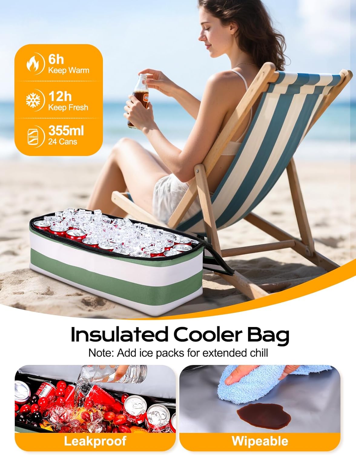 54L Large Beach Bag with Detachable Cooler, Waterproof Sandproof Beach Bags for Women, Duffle Bag for Diving/Swimming