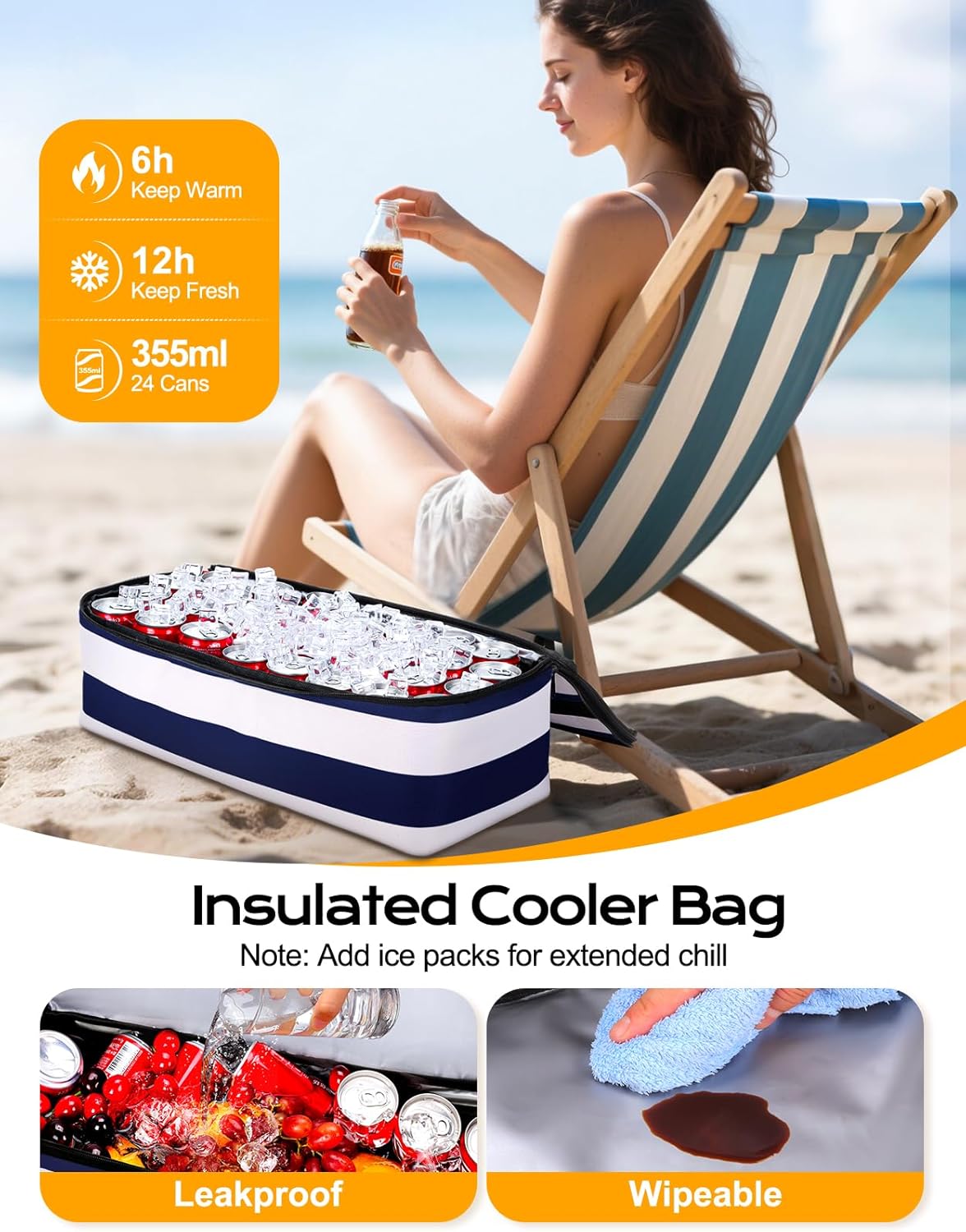 54L Large Beach Bag with Detachable Cooler, Waterproof Sandproof Beach Bags for Women, Duffle Bag for Diving/Swimming